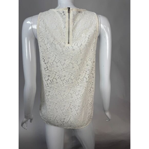 Lace Sleeveless Top With Back Zipper Closure By Pimkie Ivory Floral Design Women - Picture 12 of 16